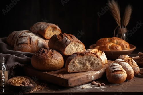 still life with bread created with Generative AI technology