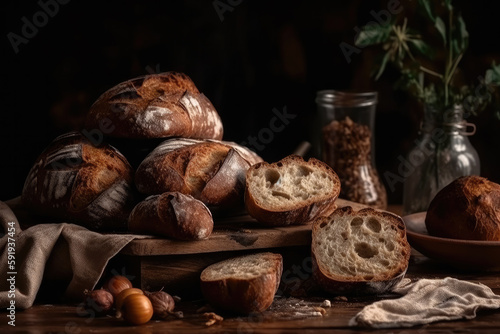 still life with bread created with Generative AI technology