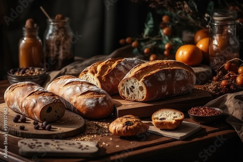 still life with bread created with Generative AI technology