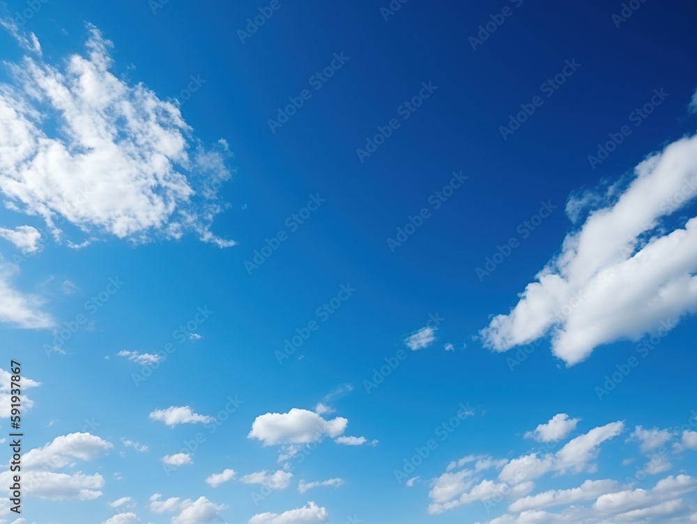 Obraz premium Blauer Himmel mit Wolken und Sonnenschein, friedliche Naturkulisse, entspannte Atmosphäre, malerischen Details, Generative AI 2