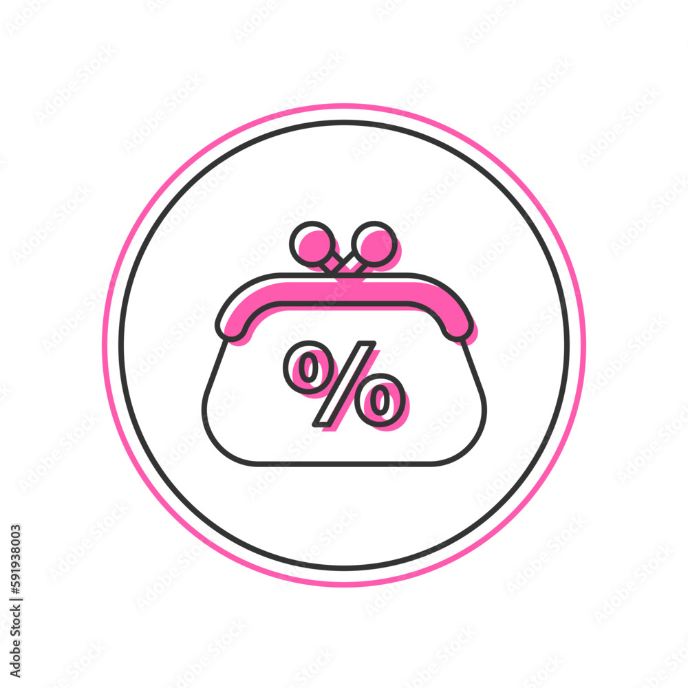 Obraz premium Filled outline Purse money percent icon isolated on white background. Percent loyalty wallet sign. Vector