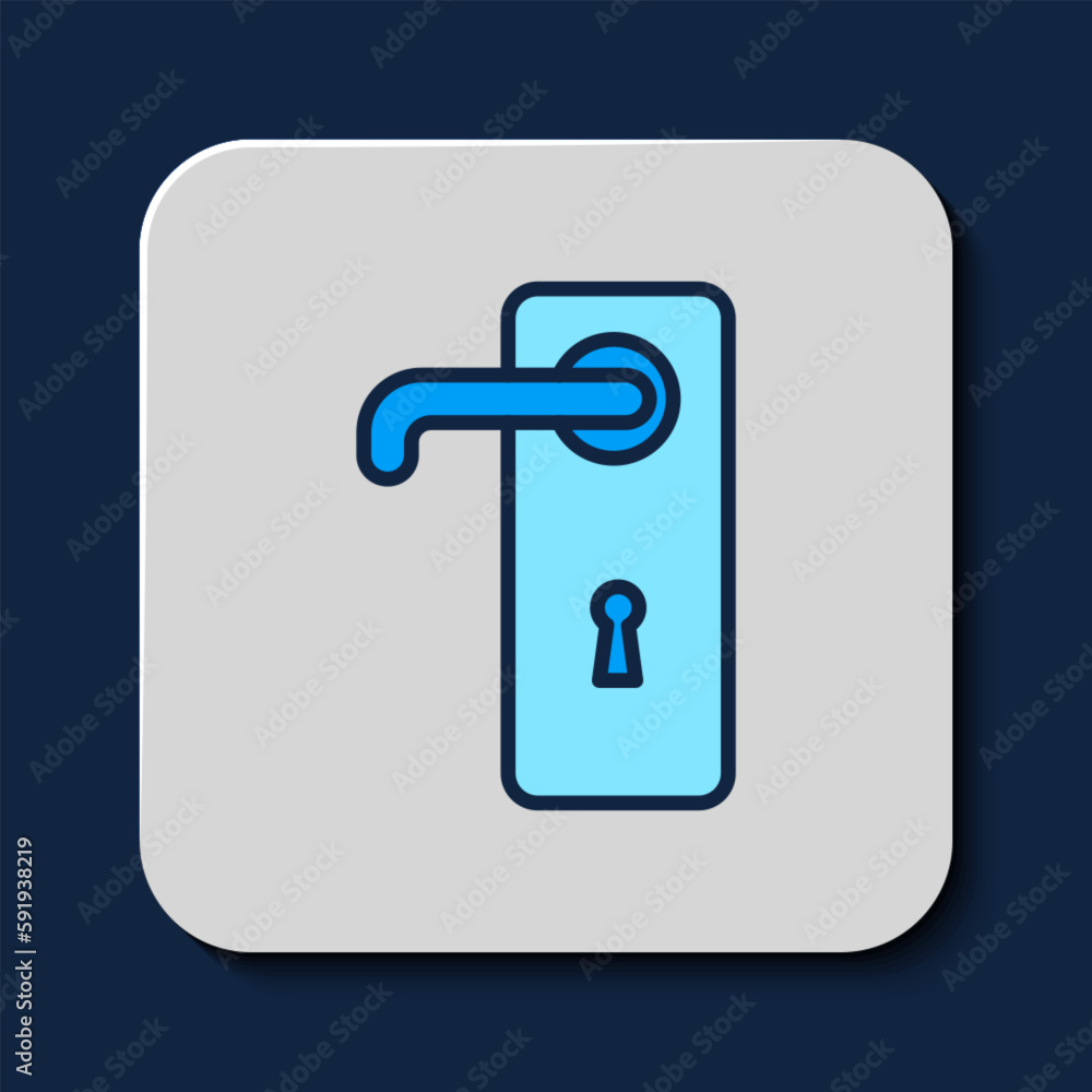Filled outline Door handle icon isolated on blue background. Door lock sign. Vector Filled outline Door handle icon isolated on blue background. Door lock sign. Vector
