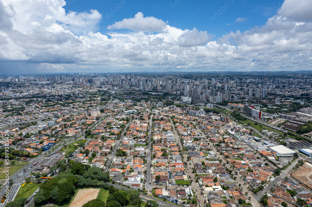 Aerial view of the city of Curitiba, Paraná, Brazil.