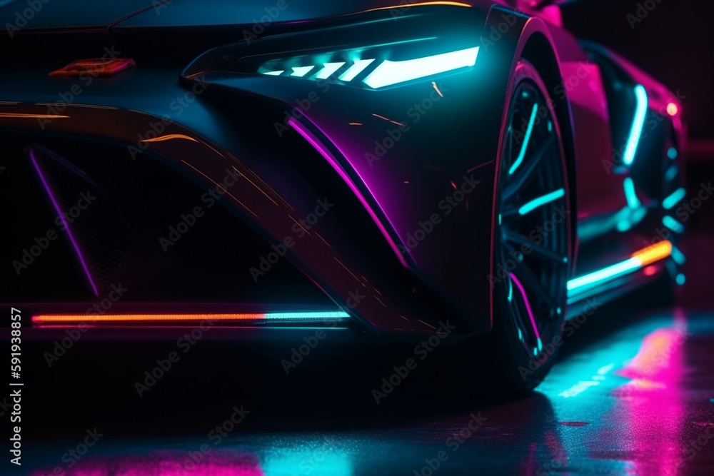 Wheel rim of a speed sports car with vibrant colors and neon lights, exuding a sense of speed and excitement. Racing Car Rims in the Dark with neon colors and vibrant colors. Ai generated Wheel rim of a speed sports car with vibrant colors and neon lights, exuding a sense of speed and excitement. Racing Car Rims in the Dark with neon colors and vibrant colors. Ai generated