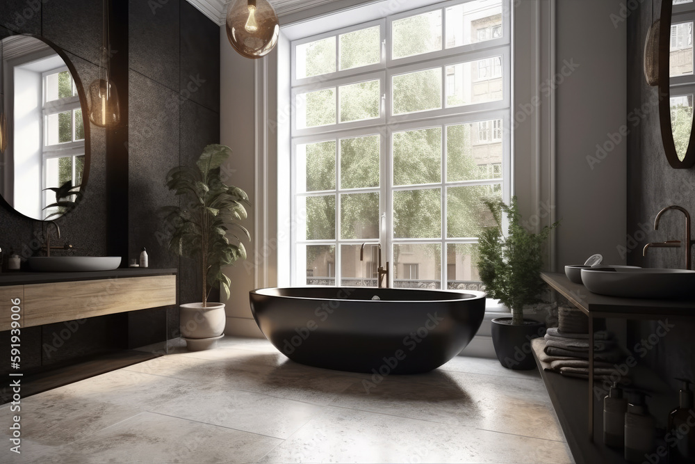 modern bathroom interior created with Generative AI technology