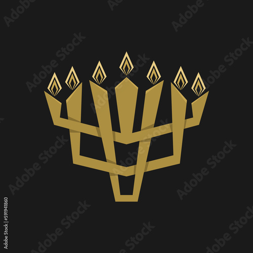 Vector illustration of a traditional Jewish religious menorah. Candlestick with seven burning candles.