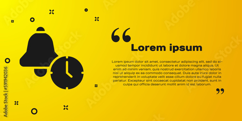 Black Alarm clock icon isolated on yellow background. Wake up, get up concept. Time sign. Vector