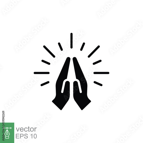 Faith, pray, religion icon, solid style. Depicting two hands pressed together and fingers pointed up, folded hands is variously used as a gesture of prayer, thanks and greeting. Vector glyph EPS 10.