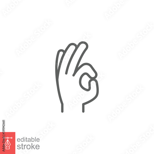 Gesture okay line icon. Simple outline style. Perfect, finger up, fine signal, thank you, hand ok. Linear symbol. Vector illustration isolated on white background. Editable stroke EPS 10. photo