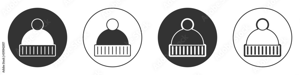 Black Beanie hat icon isolated on white background. Circle button. Vector Black Beanie hat icon isolated on white background. Circle button. Vector