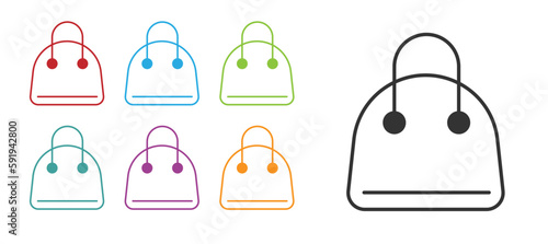 Black Handbag icon isolated on white background. Female handbag sign. Glamour casual baggage symbol. Set icons colorful. Vector