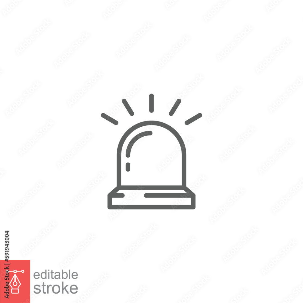 Siren line icon. Simple outline style. Fire siren, rescue, emergency, danger alert alarm concept. Linear symbol. Vector illustration isolated on white background. Editable stroke EPS 10. Siren line icon. Simple outline style. Fire siren, rescue, emergency, danger alert alarm concept. Linear symbol. Vector illustration isolated on white background. Editable stroke EPS 10.