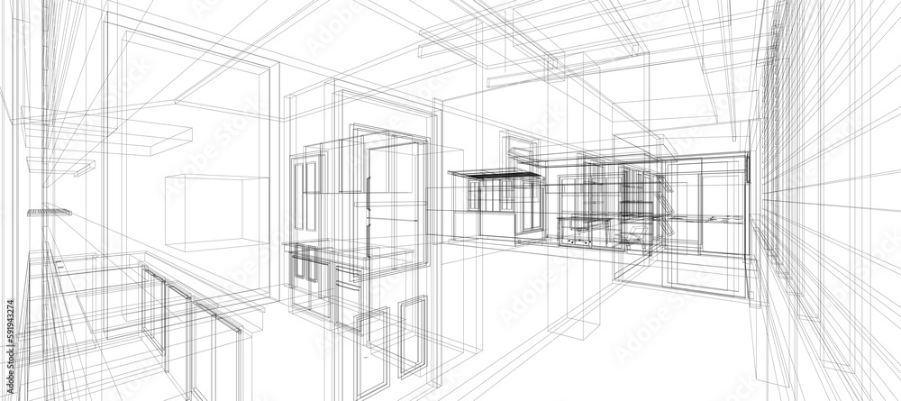 Smart house automation system interior wireframe digital intelligent technology abstract background architecture 3d wireframe construction