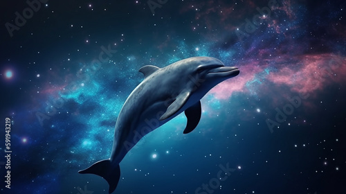 dolphin jumping in the galaxy water. Generative Ai © DamasYudhistira