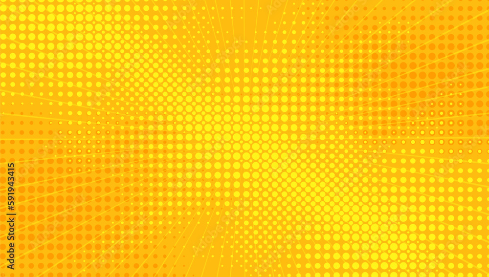 Yellow comic background with sun burst and dot halftone  