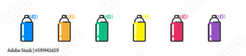 Spray can set flat icons. Color aerolsol spray bottle icon. Isolated vector illustration