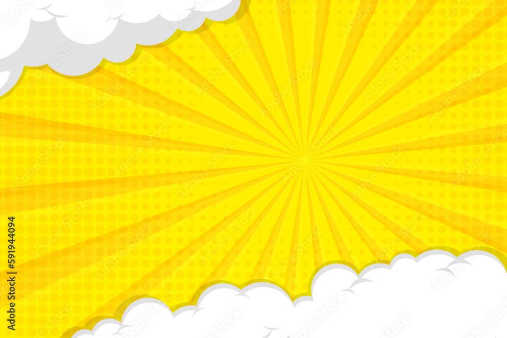 Sunset bright pop art comic background with halftone color and funny cloud vector Sunset bright pop art comic background with halftone color and funny cloud vector