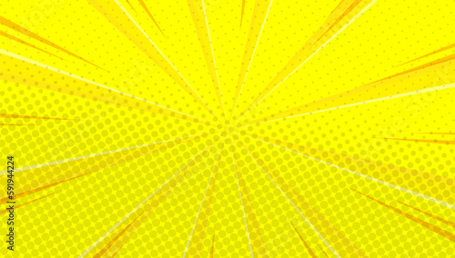 Yellow comic background with sun burst and dot halftone 