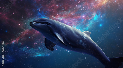 dolphin playing in galaxy. unniverse. Generative ai