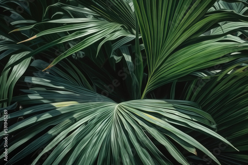 Green eco background, large tropical leaves flat illustration. Generative AI