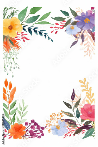 Beautiful boho floral watercolor background illustration made with Generative AI 