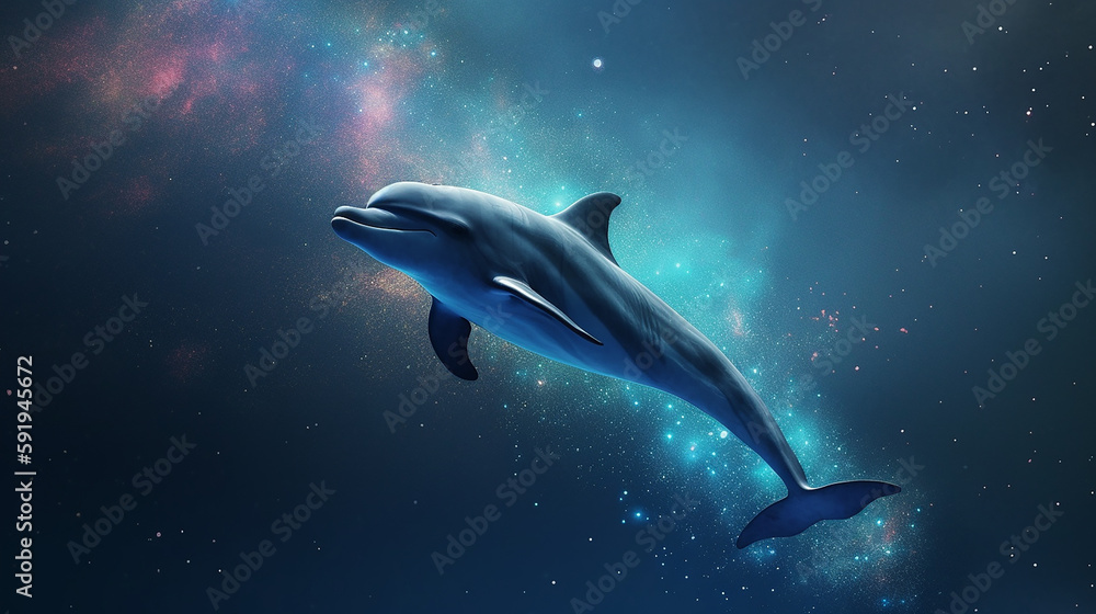 Fototapeta premium dolphin playing in galaxy. unniverse. Generative ai