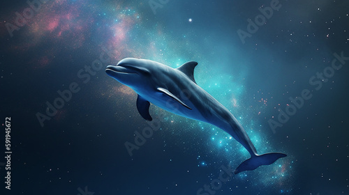 dolphin playing in galaxy. unniverse. Generative ai © DamasYudhistira