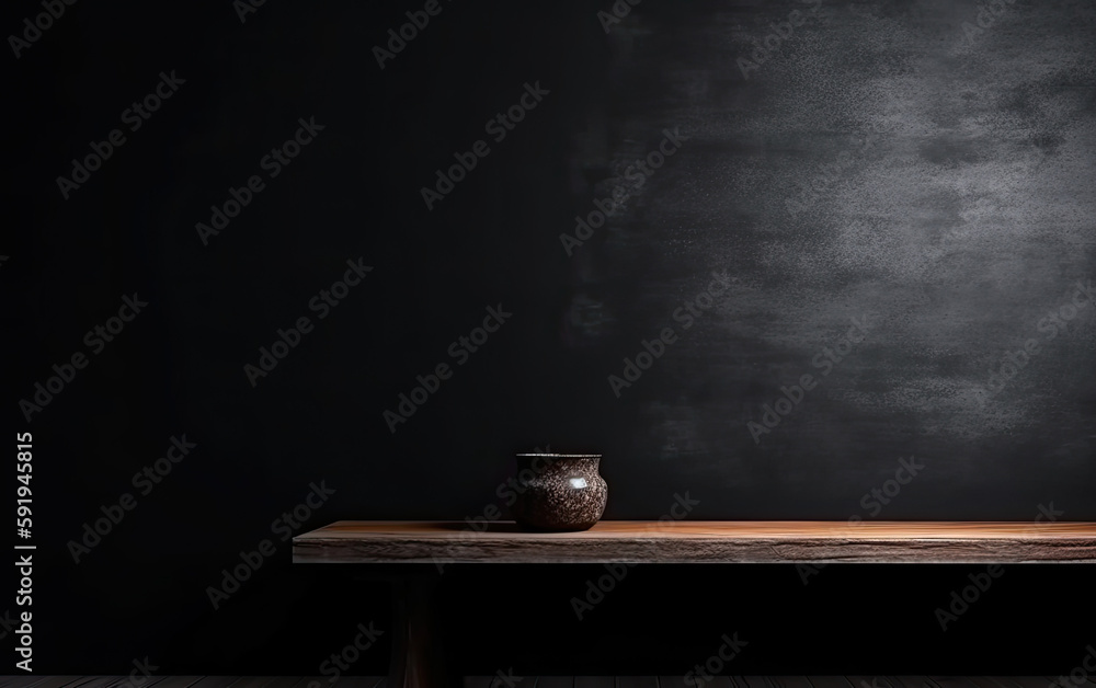 Dark Elegance: A Sophisticated Product Display with an Empty Table and Moody Backdrop