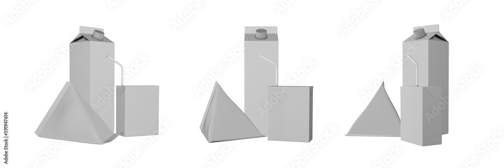 packages templates on transparent background, left, front and right view (3d render) packages templates on transparent background, left, front and right view (3d render)