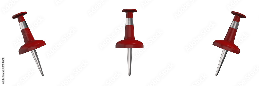 Fototapeta premium red pin,, transparent background, left, front and right view (3d render)