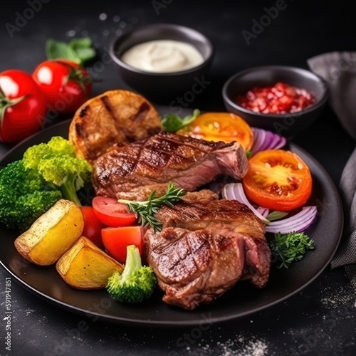 Delicious grilled meat with vegetables