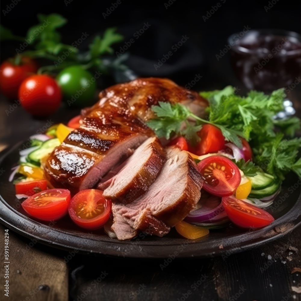 Delicious grilled meat with vegetables Delicious grilled meat with vegetables