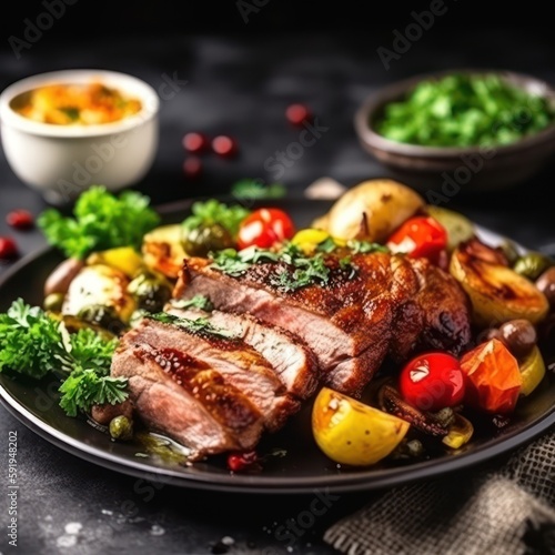 Delicious grilled meat with vegetables © Damian Sobczyk