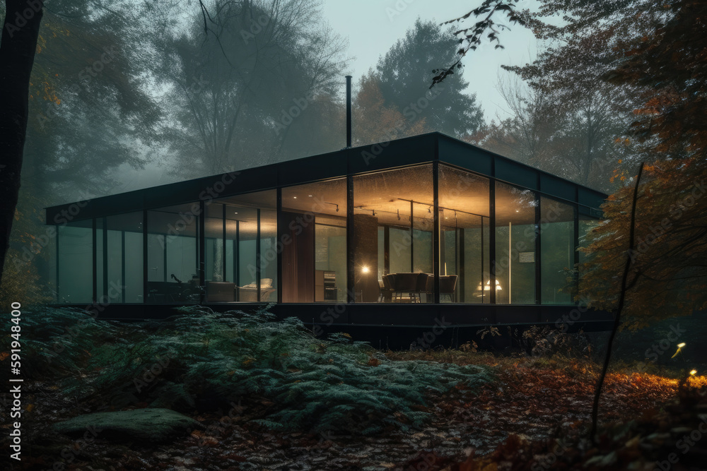 modern house in the woods created with Generative AI technology