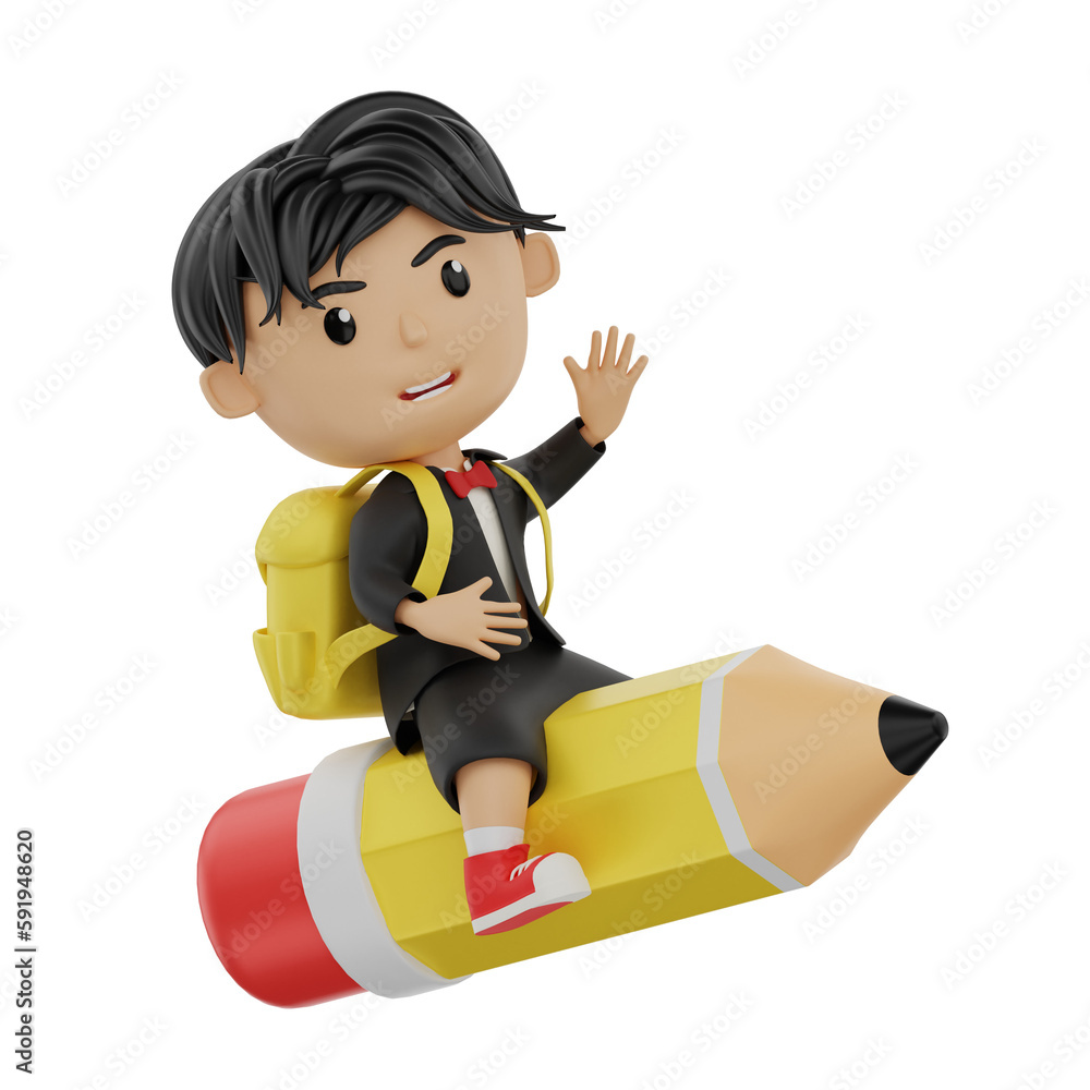3d cute student character bring a pencil 3d cute student character bring a pencil