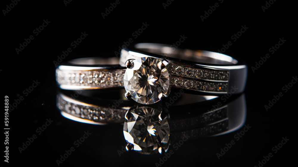 solitary engagement ring with a diamond, set against a black background. generative ai solitary engagement ring with a diamond, set against a black background. generative ai