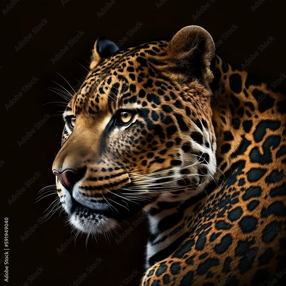 Jaguar face on black background