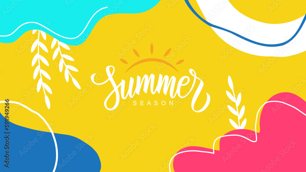 Summer Season Banner. Summertime vibes seasonal background. Bright colors. Vector illustration.	