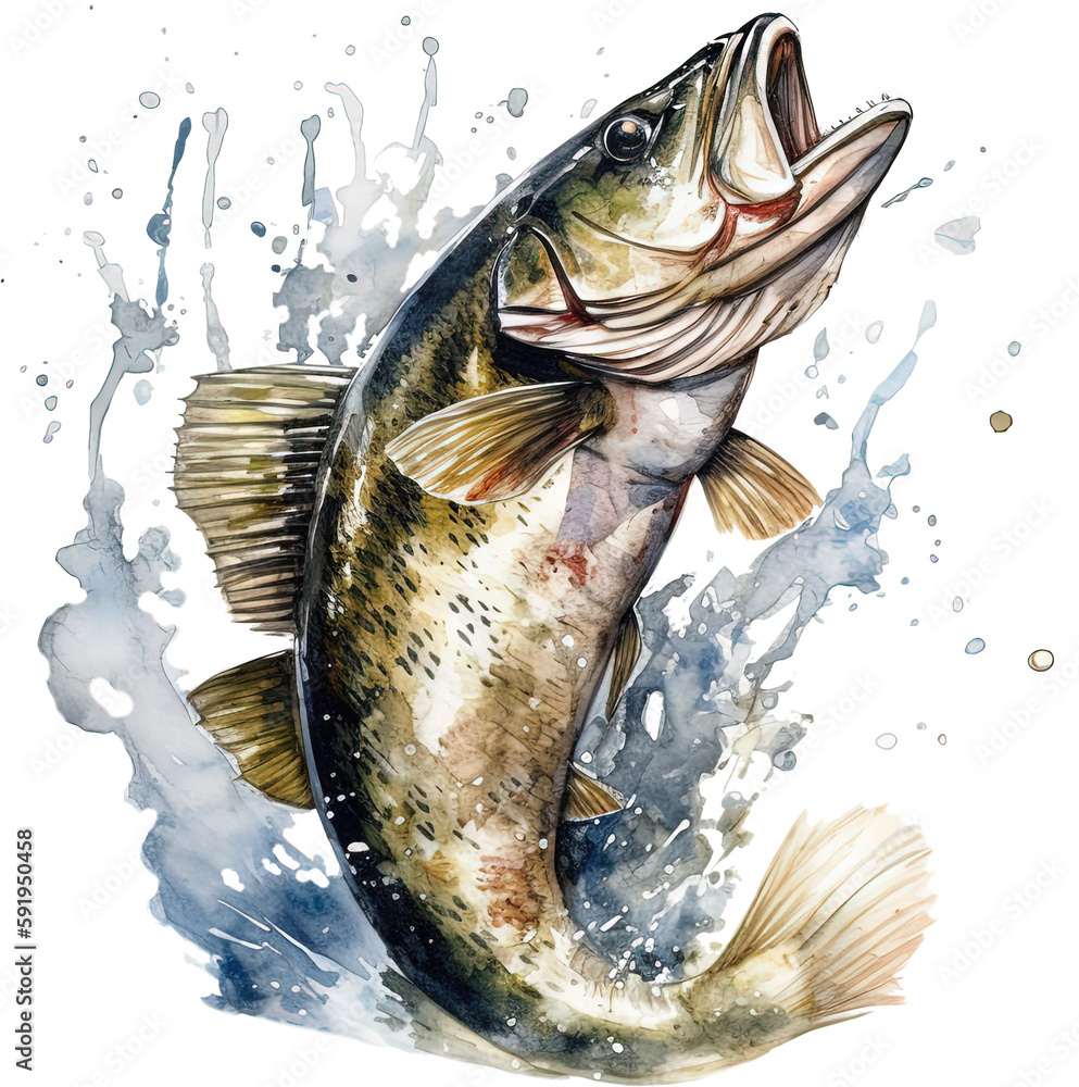 Bass Fish jumping out of the water Stock Illustration Adobe Stock