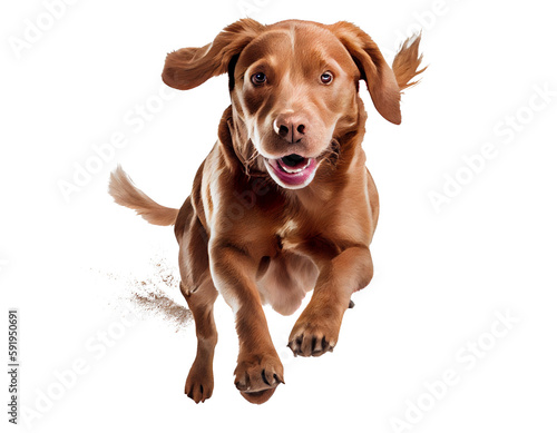 Photo realistic happy smiling dog isolated on white background. generative AI