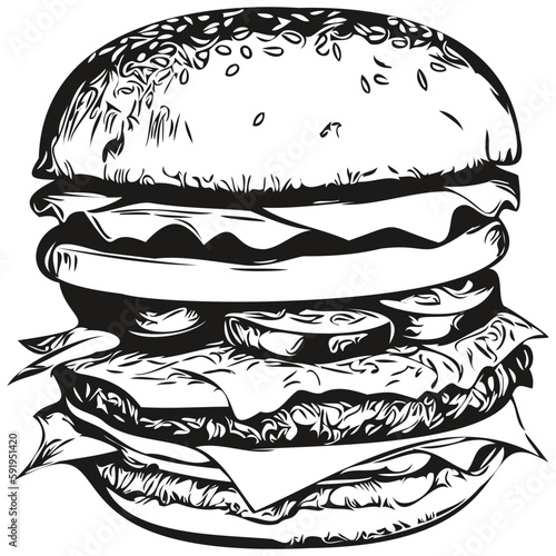 burger sketches, outline with transparent background, hand drawn illustration hamburger
