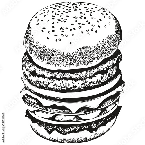 Vector image of silhouette of a burger on a white background, hamburger