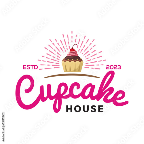 cupcake house vintage vector logo design