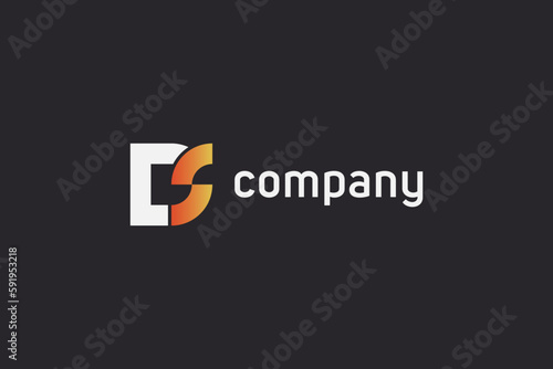 Initial Letter D and S Linked Logo. White and Red Geometric Shape Linked Letters isolated on Black Background. Usable for Business and Branding Logos. Flat Vector Logo Design Template Element.