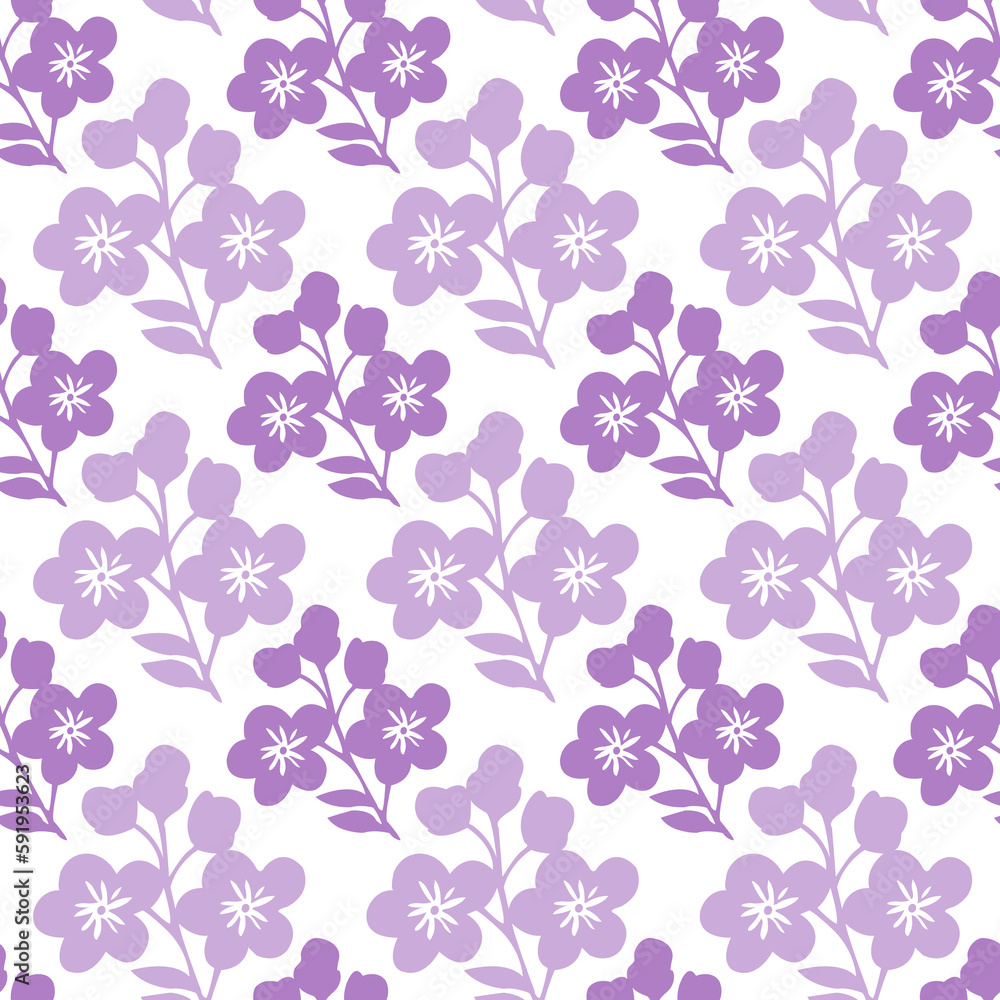 Simple Floral seamless pattern. Wonderful purple flowers on white background. Print for textiles and wallpaper.