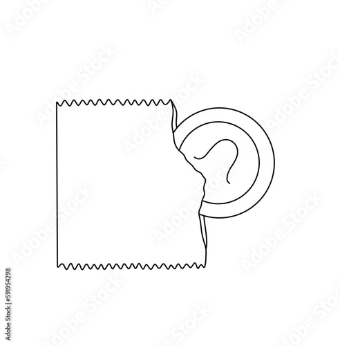 Vector isolated one single open package with a condom  colorless black and white contour line easy drawing