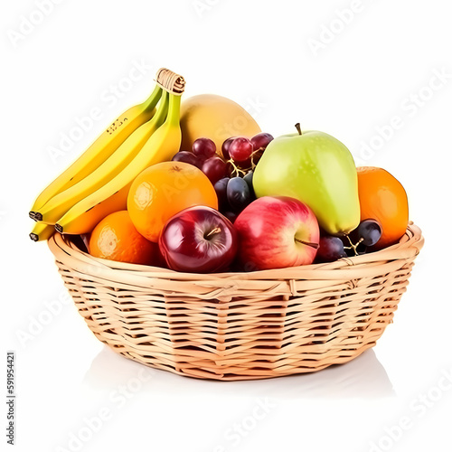 Fruits On Basket Isolated On White BAckground. Generative AI