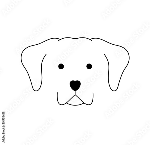Vector isolated one single simplest dog puppy muzzle head portrait front view colorless black and white contour line easy drawing