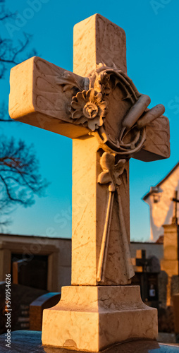 Details of a religious cross at Mount Bogenberg, Bogen, Danube, Bavaria, Germany photo