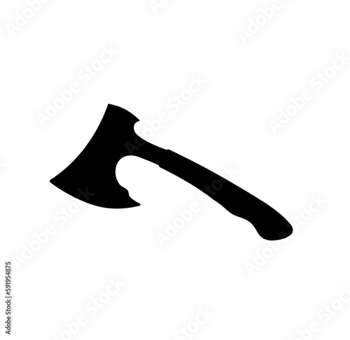 Vector isolated one single simplest axe with handle side view colorless black and white outline silhouette shadow shape